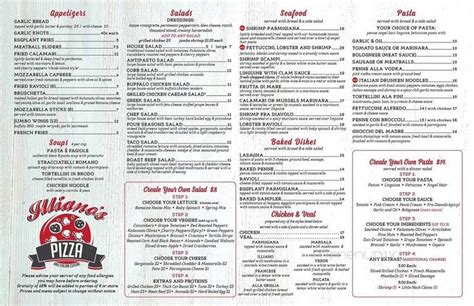 The actual <b>menu</b> <b>of</b> the <b>Illiano's</b> pizzeria. . Illianos restaurantpizzeria of meriden menu